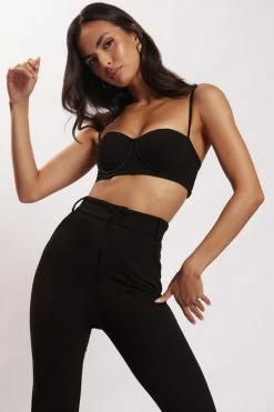 QNG Fiorella Crepe Bustier Top - Black