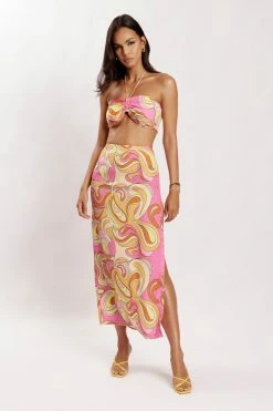 JLW Two Piece Sets Frankie Two Tone Satin Maxi Skirt - Psychedelic Print