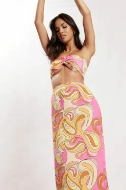 JLW Two Piece Sets Frankie Two Tone Satin Maxi Skirt - Psychedelic Print