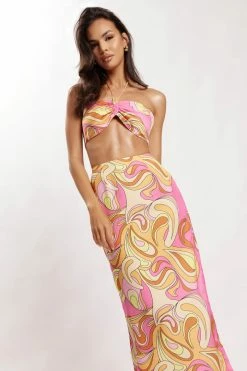 JLW Two Piece Sets Frankie Two Tone Satin Maxi Skirt - Psychedelic Print