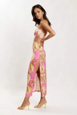JLW Two Piece Sets Frankie Two Tone Satin Maxi Skirt - Psychedelic Print