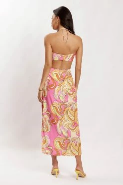 JLW Two Piece Sets Frankie Two Tone Satin Maxi Skirt - Psychedelic Print