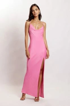 JLW DRESSES Jade Cowl Neck Backless Maxi Dress - Pink