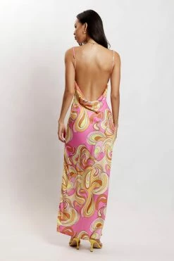 JLW Jade Cowl Neck Backless Maxi Dress - Psychedelic Print