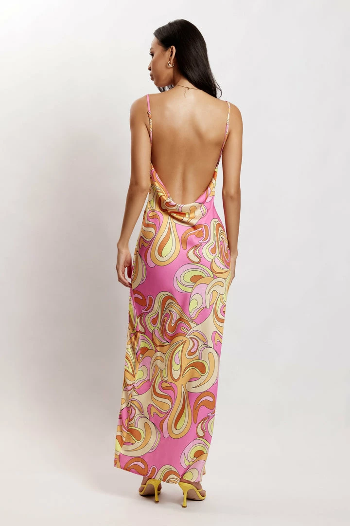 JLW Jade Cowl Neck Backless Maxi Dress - Psychedelic Print 1 JLW Jade Cowl Neck Backless Maxi Dress - Psychedelic Print