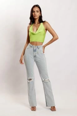 JLW Two Piece Sets Amy Satin Cowl Neck Top - Lime Green