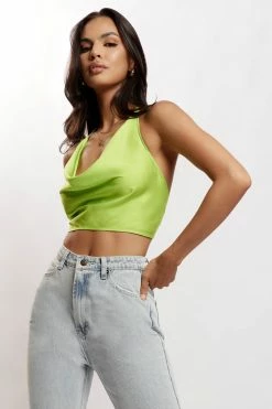 JLW Two Piece Sets Amy Satin Cowl Neck Top - Lime Green