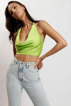 JLW Two Piece Sets Amy Satin Cowl Neck Top - Lime Green