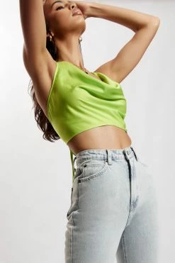 JLW Two Piece Sets Amy Satin Cowl Neck Top - Lime Green