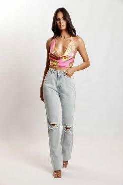 JLW Amy Satin Cowl Neck Top - Psychedelic Print Two Piece Sets