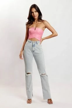 LCH All Tops Perrie Faux Leather Cut Out Crop Top - Pink 9 LCH All Tops Perrie Faux Leather Cut Out Crop Top - Pink