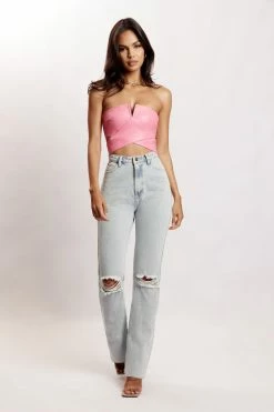 LCH All Tops Perrie Faux Leather Cut Out Crop Top - Pink 13 LCH All Tops Perrie Faux Leather Cut Out Crop Top - Pink