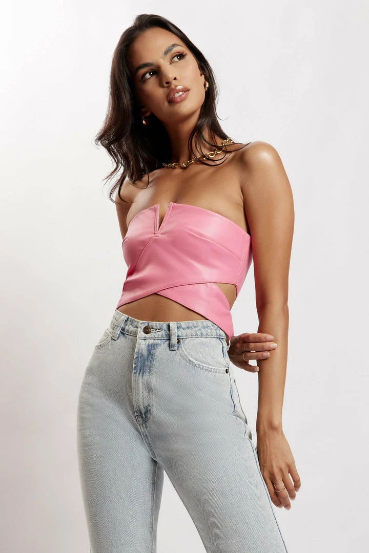 LCH All Tops Perrie Faux Leather Cut Out Crop Top - Pink 6 LCH All Tops Perrie Faux Leather Cut Out Crop Top - Pink