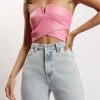 LCH All Tops Perrie Faux Leather Cut Out Crop Top - Pink