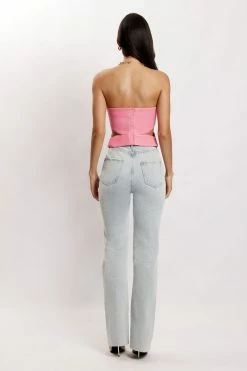 LCH All Tops Perrie Faux Leather Cut Out Crop Top - Pink 8 LCH All Tops Perrie Faux Leather Cut Out Crop Top - Pink