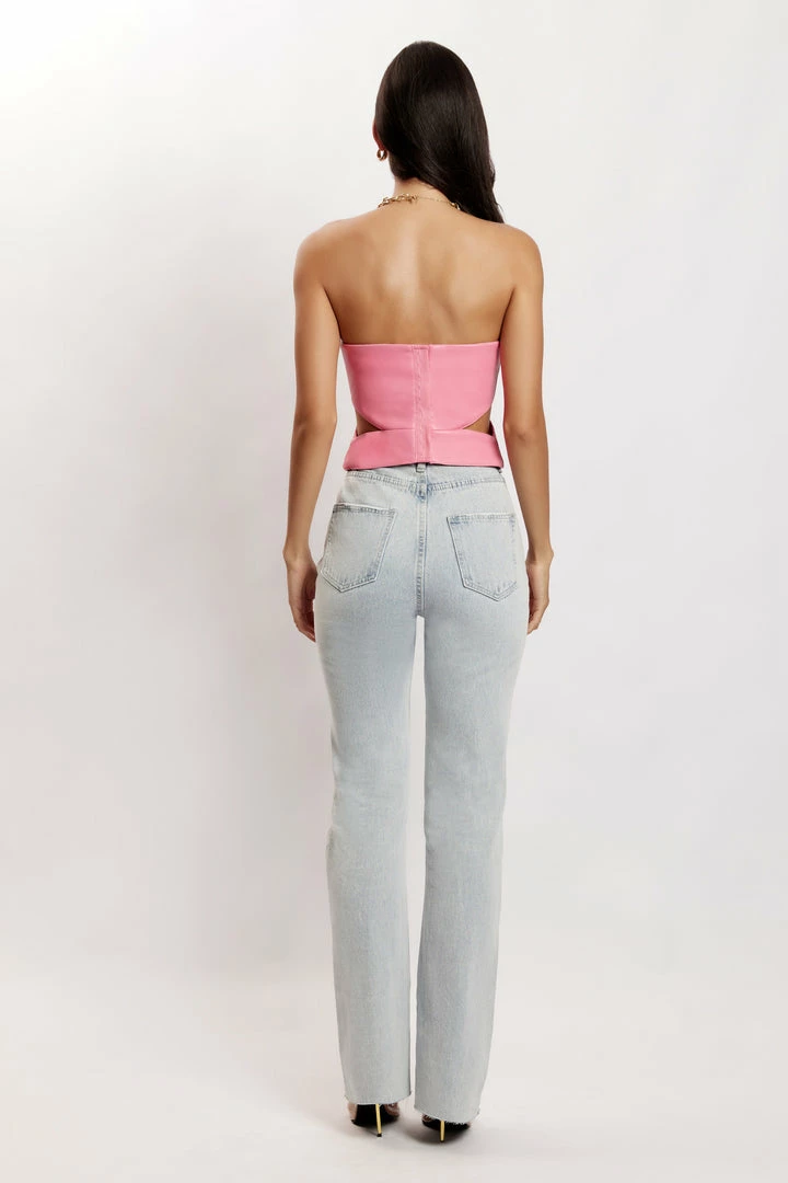 LCH All Tops Perrie Faux Leather Cut Out Crop Top - Pink 2 LCH All Tops Perrie Faux Leather Cut Out Crop Top - Pink