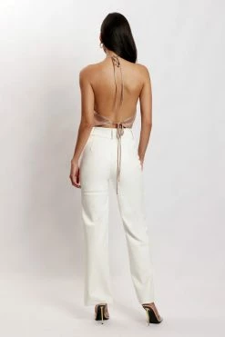 JLW All Tops Amy Satin Cowl Neck Top - Taupe