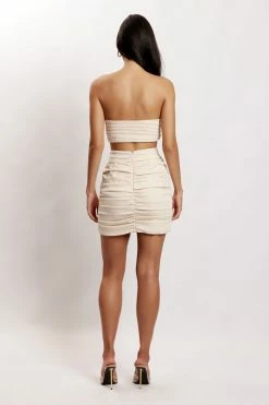WNT Lola Ruched Crepe Bandeau - Cream Two Piece Sets