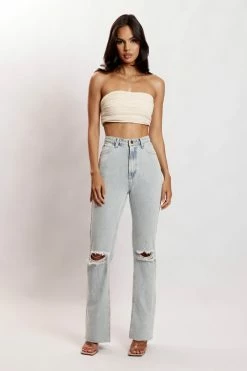 EMS All Bottoms Lauren Straight Leg Ripped Jeans - Light Blue
