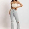EMS All Bottoms Lauren Straight Leg Ripped Jeans - Light Blue