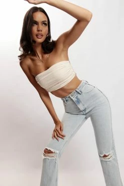 WNT Lola Ruched Crepe Bandeau - Cream Two Piece Sets