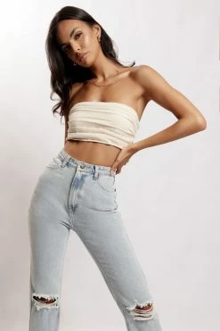 WNT Lola Ruched Crepe Bandeau - Cream Two Piece Sets