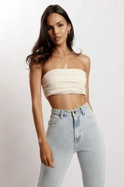 WNT Lola Ruched Crepe Bandeau - Cream Two Piece Sets