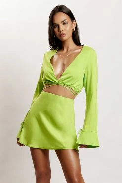 AMC Rheanna Wrap Around Cropped Shirt - Lime Green