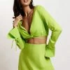 AMC Rheanna Wrap Around Cropped Shirt - Lime Green