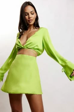 WNT Annalise Satin A Line Mini Skirt - Lime Green 13 WNT Annalise Satin A Line Mini Skirt - Lime Green