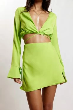 AMC Rheanna Wrap Around Cropped Shirt - Lime Green