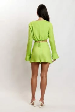 WNT Annalise Satin A Line Mini Skirt - Lime Green
