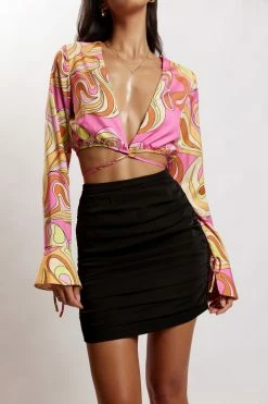 AMC Rheanna Wrap Around Cropped Shirt - Psychedelic Print