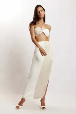 JLW Two Piece Sets Frankie Two Tone Satin Maxi Skirt - Multi Bone 11 JLW Two Piece Sets Frankie Two Tone Satin Maxi Skirt - Multi Bone