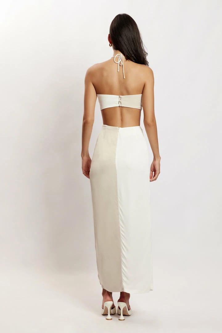 JLW Two Piece Sets Frankie Two Tone Satin Maxi Skirt - Multi Bone 2 JLW Two Piece Sets Frankie Two Tone Satin Maxi Skirt - Multi Bone