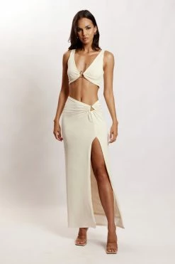 AMC Jacqui Triangle Hardware Crop Top - Bone Two Piece Sets