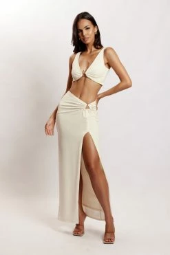 AMC Two Piece Sets Jacqui Side Split Midi Skirt - Bone