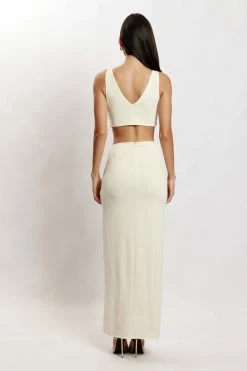 AMC Two Piece Sets Jacqui Side Split Midi Skirt - Bone