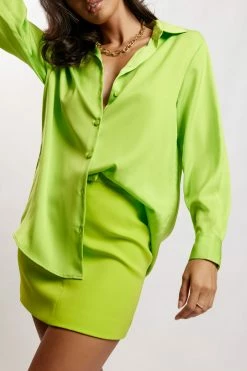 JLW Liliana Satin Shirt - Lime Green All Tops