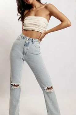 EMS All Bottoms Lauren Straight Leg Ripped Jeans - Light Blue