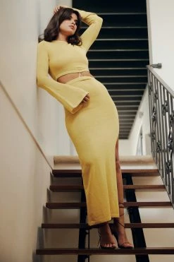 EMS Anna Flare Sleeve Knit Dress - Yellow DRESSES