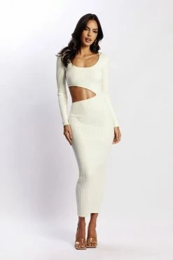 SOP DRESSES Gaia Cut Out Asymmetric Knitted Midi Dress - White 16 SOP DRESSES Gaia Cut Out Asymmetric Knitted Midi Dress - White