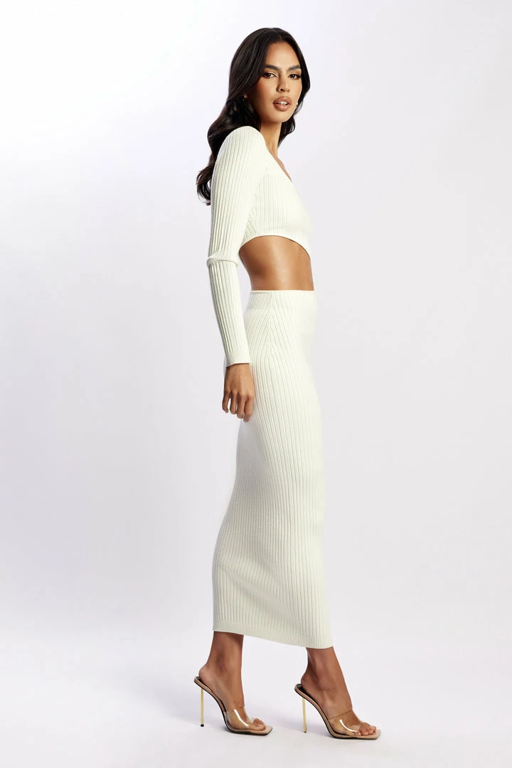SOP DRESSES Gaia Cut Out Asymmetric Knitted Midi Dress - White 4 SOP DRESSES Gaia Cut Out Asymmetric Knitted Midi Dress - White