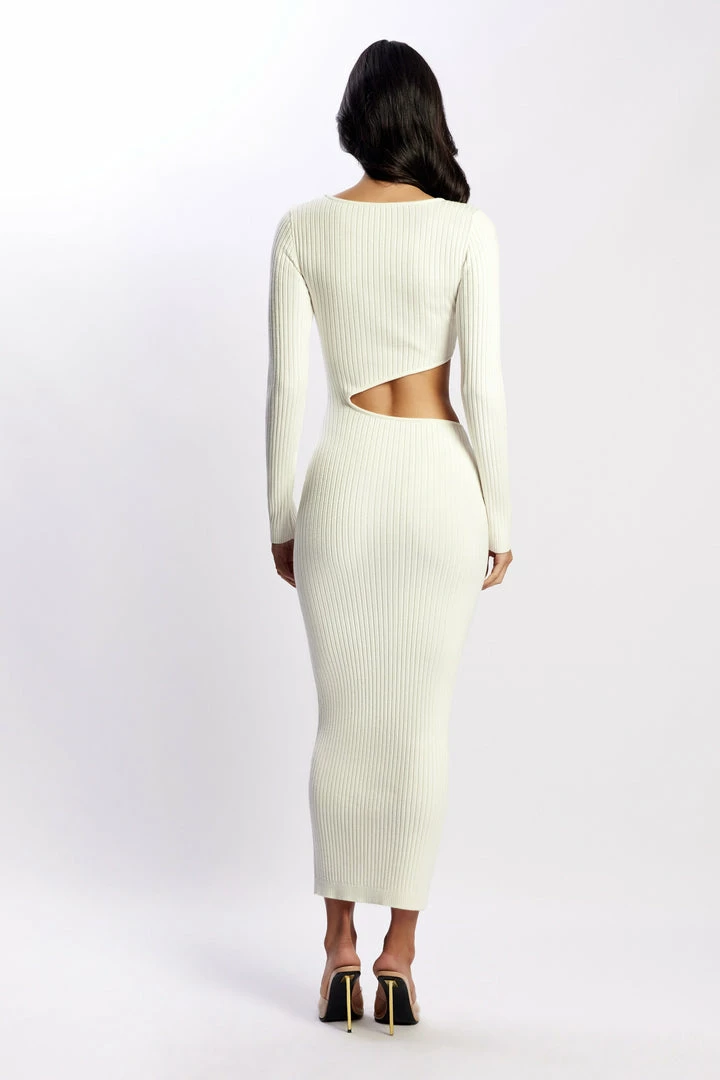 SOP DRESSES Gaia Cut Out Asymmetric Knitted Midi Dress - White 2 SOP DRESSES Gaia Cut Out Asymmetric Knitted Midi Dress - White