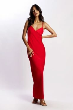 JLW Baily Satin Maxi Dress - Red DRESSES