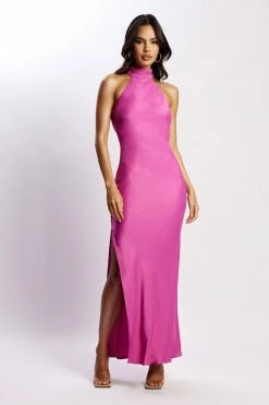 JLW DRESSES Claire Satin Drape Back Maxi Dress - Purple