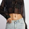 WNT Elaina Sheer Button Up Cropped Shirt - Black