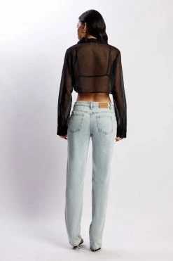 WNT Elaina Sheer Button Up Cropped Shirt - Black