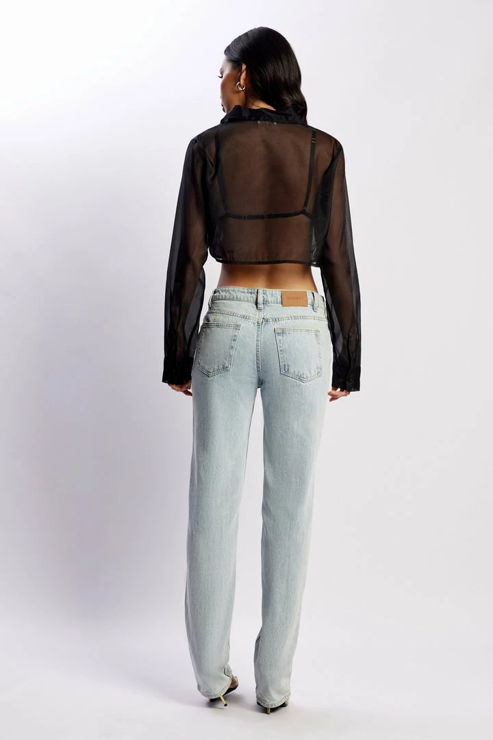 WNT Elaina Sheer Button Up Cropped Shirt - Black 2 WNT Elaina Sheer Button Up Cropped Shirt - Black