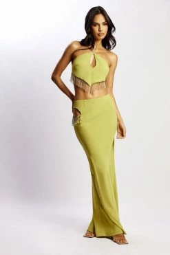 JLW Jayleen Maxi Skirt With Fringe - Chartreuse Two Piece Sets